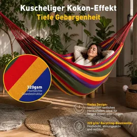 Sekey Hängematte mit Karabinern Tragetasche aus Baumwolle Doppelhängematte für Outdoor, bis 200 kg Belastbar, für Garten, Balkon Terrasse Indoor ... - Rot