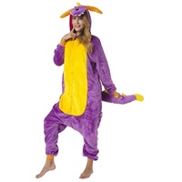 Katara Partyanzug Fantasy Figuren Jumpsuit Kostüm Erwachsene S-XL, Karneval - Kostüm, Kigurumi - Dinosaurier lila-gelb S (145-155cm) gelb|lila Körpergröße S (145-155 cm)