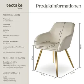 Tectake Esszimmerstuhl Marilyn gepolstert creme/gold