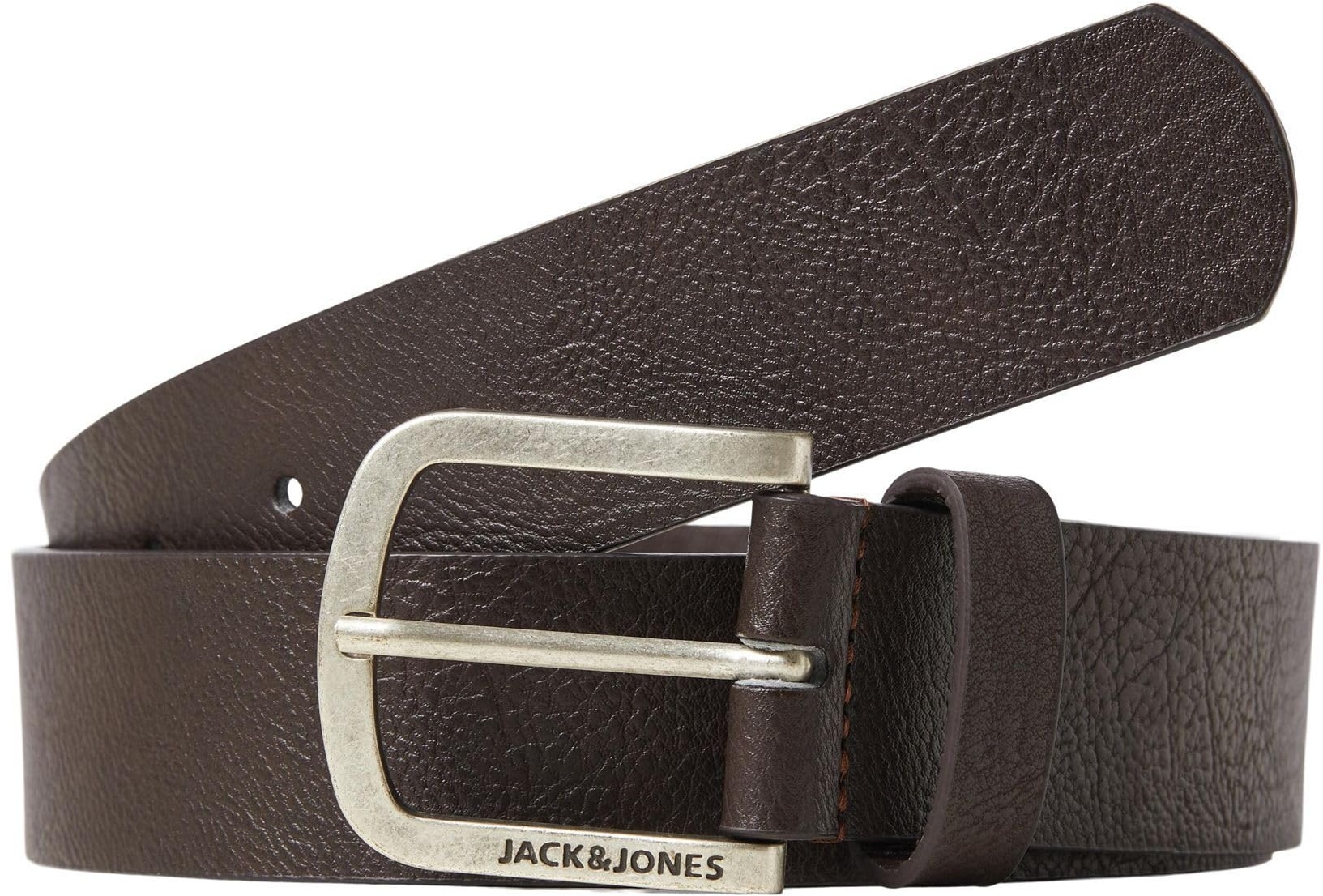 Herren Jack & Jones Ledergürtel JACHARRY Belt Leder Optik Gürtel mit Logo Metall Schnalle, Farben:Dunkelbraun, Größe Gürtel:105