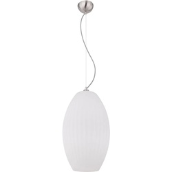 Hängeleuchte Pendellampe Pendelleuchte Glasschirm opal Schirmleuchte Esszimmerlampe Küche, Metall Glas gestreift weiß opal nickel matt, 1x E27 Fassung, DxH 28,5x120cm