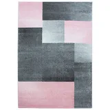 Carpetsale24 Kurzflor Teppich 160x230 cm Kariert Rosa-Grau, Weiches Dekoelement mit Muster, Pflegeleichte Bodengestaltung für Wohn- oder Essbereich
