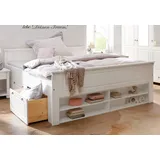 Massivholzbett OTTO HOME "Tessin, Stauraumbett, Landhausstil, Schubladen optional, rustikal", weiß, B:190cm H:85cm L:207cm, Betten, Massivholzbett, zertifizierte Kiefer, Kassetten-Optik, stabile Qualität