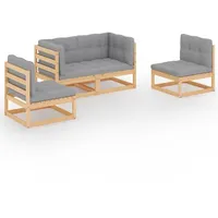 vidaXL Garten-Lounge-Set 4-tlg. grau Kiefer Massivholz