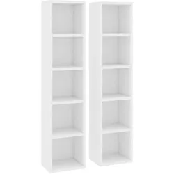 vidaXL CD-Regale 2 Stk. Weiß 21x16x93,5 cm Holzwerkstoff