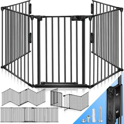 KESSER® Kaminschutzgitter mit Tür Metall Ofenschutzgitter Laufgitter Laufstall Absperrgitter Tierschutzgitter Türschutzgitter für Kinder-Sicherung