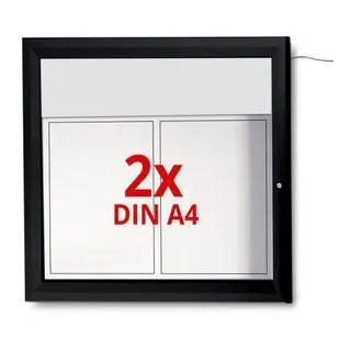 Showdown-Displays Schaukasten schwarz, LED, außen, 2 x A4, Menüschaukasten, magnetisch, abschließbar
