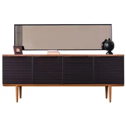 Casa Padrino Luxus Möbel Set Braun / Schwarz - 1 Sideboard mit 4 Türen & 1 Spiegel - Moderne Massivholz Möbel - Luxus Kollektion