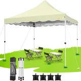 HOTEEL Pavillon 3x3 Faltpavillon 3x3 Wasserdicht Stabil mit 4 SandsäCke, Hoher Gipfel, Uv Schutz 50+ Partyzelt Gartenpavillon Pop Up Pavillon, fürs Camping, Event, Garten, Stahlrahmen, Khaki