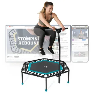 Sportplus Fitness Trampolin mit Haltestange höhenverstellbar, Gummiseilfederung, Workout & gelenkschonend, Petrol blau 126 CM