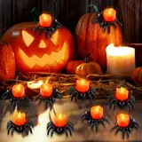 MplehDa Halloween Deko Spinne Teelichter, 12 Stück LED Teelichter Kürbis, Flammenlose Kerzen LED Kerzen, Led Teelichter Spinne Nachtlicht Kerze Pumpkin Licht für Halloween Outdoor Indoor Party