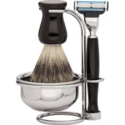 Rasierset ERBE "Barcelona", schwarz, Rasiersets, Gillette Mach3-Klinge und Dachshaar-Rasierpinsel