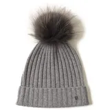 SANSUILOKE 100% Kaschmir Strickmütze für Frauen Pelz Pom Pom Mütze für Damen Cuffed Beanie Reines Kaschmir Strickmützen für kaltes Wetter Gr. Einheitsgröße, grau - Einheitsgröße