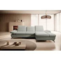 Goldstoff Ecksofa mit Schlaffunktion und Bettkasten - L-Form Sofa Beige/Grau, 1 Teile, Modernes Schlafsofa mit Sofakissen - Premium Couch Cord & L-Form grau