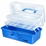 HMF Nähkasten mit 3 Ebenen, Sortierbox für Kleinteile, 33 x 20 x 15 cm, Blau