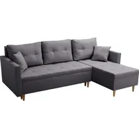 Dunkelgrau Skandinavisches Klappbares Ecksofa Mit Schlaffunktion Scandik Pik 2X Staufach - Dunkelgrau
