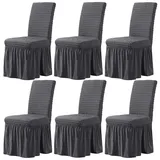 CLGTY Stretch Stuhlbezug 6er Set, Stretch Seersucker Stuhlhussen Mit Rock, Stuhlhussen Für Home Party Hotel Hochzeitszeremonie-Gray-Set of 6