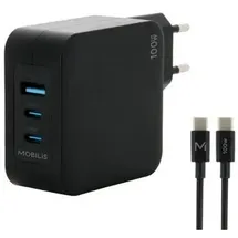 Mobilis - Netzteil - schnell, GaN - 100 Watt - Quick Charge, PD/PPS - 3 Ausgabeanschlussstellen (USB, 2 x USB-C)