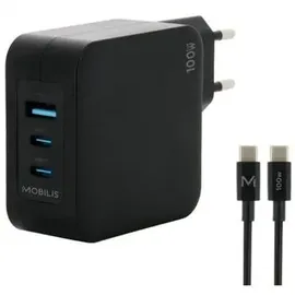 Mobilis - Netzteil - schnell, GaN - 100 Watt - Quick Charge, PD/PPS - 3 Ausgabeanschlussstellen (USB, 2 x USB-C)