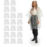 Relaxdays Regenponcho, 20er Set, Einweg Regencape mit Kapuze, Festival, Notfallponcho für Damen & Herren, transparent