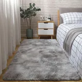 XUEDNGM Waschbarer Teppich Shaggy Teppich 90 x 140 cm Flauschig, Weich, Pflegeleicht, Anti-Rutsch, Waschbar Hochflor Waschbarer Teppich rutschfest Fellteppich für Wohnzimmer, Schlafzimmer, Hellgrau