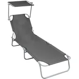 vidaXL Klappliege mit Sonnenschutz Sonnenliege Gartenliege Strandliege Campingliege Liegestuhl Freizeitliege Liege Gartenmöbel Grau Aluminium