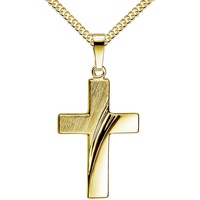 JEVELION Kreuzkette Kreuz Anhänger 585 Gold - Made in Germany (Goldanhänger, für Damen und Herren), Mit Kette vergoldet- Länge wählbar 36 - 70 cm.