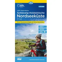 Bva Bikemedia ADFC-Regionalkarte Schleswig-Holsteinische Nordseeküste mit Inseln, 1:75.000, mit Tagestourenvorschlägen, reiß- und wetterfest, E-Bike-geeignet, GPS-Tracks Download