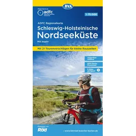 Bva Bikemedia ADFC-Regionalkarte Schleswig-Holsteinische Nordseeküste mit Inseln, 1:75.000, mit Tagestourenvorschlägen, reiß- und wetterfest, E-Bike-geeignet, GPS-Tracks Download
