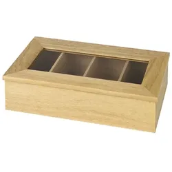 APS Teebox aus Holz mit Sichtfenster braun, 35.5x9x28 cm
