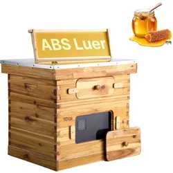 VEVOR Bienenstock, 20 Rahmen, Bienenbeute Zander, mit Bienenwachs beschichtetes Zedernholz, 1 tiefer + 1 mittlerer Bienenkasten, Langstroth-Bienenstock-Set, transparente Acrylfenster mit Fundamenten
