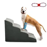 A.FATI Hundetreppe 50cm Hoch| 4 Stufen Hunderampe aus hochdichtem Schaumstoff für Couch|Sofa|Bett, rutschfeste Haustiertreppe für Kleine Hunde - mit Hundespielzeug Seil (grau)