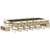 VidaXL 17-tlg. Garten-Essgruppe mit Kissen Beige Poly Rattan