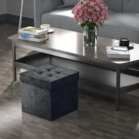 Intirilife Sitzhocker 38x38x38 cm in Samt Schwarz - Sitzwürfel mit Stauraum und Deckel mit Samtbezug