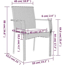 vidaXL 3-tlg. Garten-Essgruppe mit Kissen Schwarz und Grau Poly Rattan