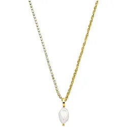 Kette mit Anhänger PURELEI "Schmuck Geschenk Elua Glitzer, 2108", gelb (gelbgoldfarben, kristallweiß, weiß), Halsketten, Damen, Edelstahl-Perlen, L: 45cm, Edelstahl, Perlen, mit Zirkonia (synth.) - mit Süßwasserzuchtperle