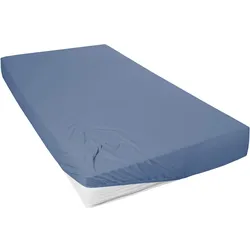 Spannbettlaken PRIMERA "Mako-Feinjersey Spannbetttuch", blau, B:120cm L:200cm, Mako-Jersey, Obermaterial: 100% Baumwolle, Laken, Geeignet für Standardmatratzen