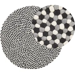 Filzkugelteppich Wolle mehrfarbig ø 140 cm abstarktes Muster Kurzflor PENEK