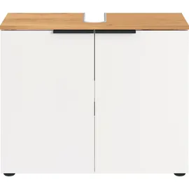 Germania Waschbeckenunterschrank GERMANIA "Majtum mit Siphonausschnitt, Türen mit Soft-Close-Funktion", weiß (weiß, navarra, eiche, nachbildung), B:70cm H:58cm T:34cm, FSC-zertifizierter Holzwerkstoff, Schränke, Waschbeckenunterschrank, Breite 70 cm,