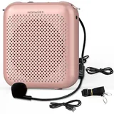 NORWII Mini-Sprachverstärker, tragbar, wiederaufladbar, mit kabelgebundenem Mikrofon, Headset & Bund, persönlicher Sprachverstärker für Lehrer, Präsentation, Reiseleiter, Meeting, Trainer, Roségold