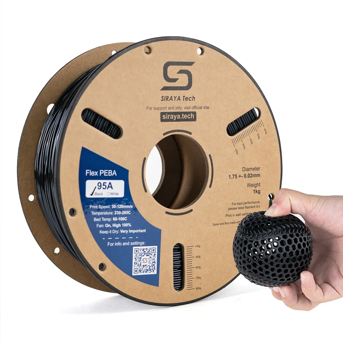 Siraya Tech Fibreheart PEBA 95A, Farbe: Schwarz, Gewicht: 800g