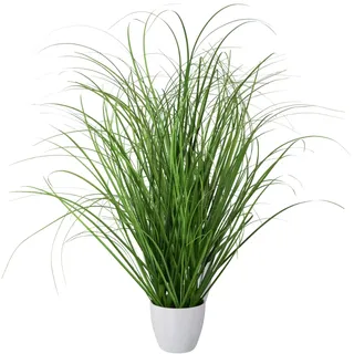 CREATIV green künstlicher Grasbusch 60cm im weißen Kunststofftopf I künstliches naturgetreues Dekogras im Topf I Ziergras für Innen I hochwertige & dekorative Dekopflanze I Deko Kunstpflanze im Topf