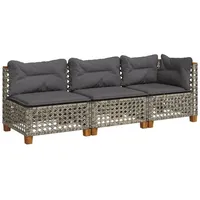 vidaXL Gartensofa mit Kissen 3-Sitzer Grau Poly Rattan