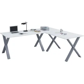 VCM Eckschreibtisch 220x190 Silber / Weiß