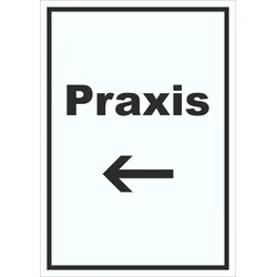 Praxis Schild mit Text und Richtungspfeil links Arzt Gesundheit hochkant A0 (841x1189mm)