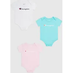 CHAMPION Kinder Shirt 3PK SHORTSLEEVE BODYSUITS, WHT/CCK/PINK, 74