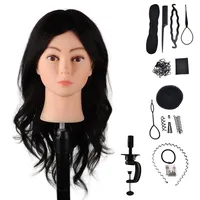 DaizySight Frisierkopf Erwachsene 100% Echthaar Haare, übungskopf Friseur Puppenkopf zum Frisieren und Kinder, Trainingskopf Schaufensterpuppe, mit Klammer und Frisurenhilfe, Länge: 46cm (Schwarz)