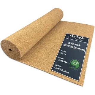 Kork Trittschalldämmung TRECOR Rollenkork 2 mm Stark, Dichte: 200 kg/m3 - Das Original - Wunschlänge, Sie kaufen meterweise (1 m2)