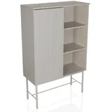 hjh LIVING Highboard mit 3 offenen Fächern, 1 Türe SIO 82x35x130 cm, Schrank Regal pflegeleicht, Soft-Close, Metallfüße, Hellgrau