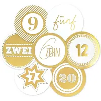 Frau WUNDERVoll® 24 Adventskalenderzahlen XL Aufkleber gold, Durchmesser 6 cm / Sticker, Weihnachten, Adventskalender, DIY Kalender,